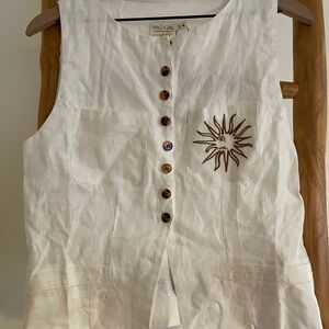 White Sleeveless Top with Embroidered Detail